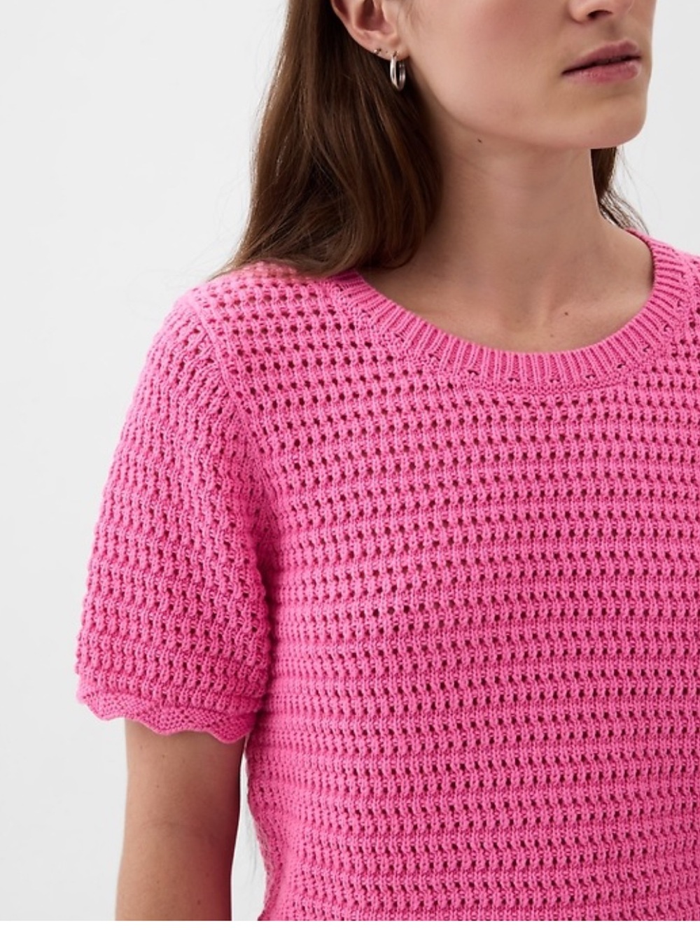 Gap Crochet Open‎ Knit Pink Cotton Short Sleeve Sweater Medium Summer Preppy